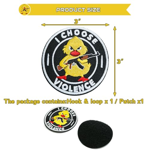 XMJY I Choose Violence Duck Patches, 3" Embroidered Morale Hook and Loop Patches, Humorous Funny Appliques for Tactical Backpacks, Hats, Lunch Bags, Vests, Jackets by XMJY - Used condition - Image 3