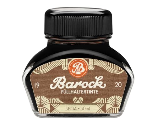 Barock 1920 Füllhaltertinte Sepia, Schreibtinte für Füllhalter, Glasfedern, Tintenroller, Füllertinte im Glas braun, 30 ml