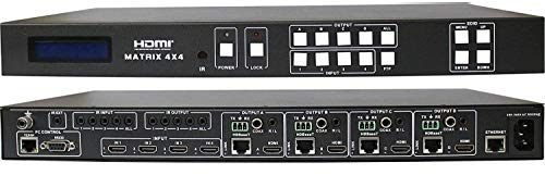 4x8 4K HDMI 4x4 Matrix SWITCHER w/Four PoC RECEIVERS (CAT5e or CAT6). HDCP2.2 HDTV Routing SELECTOR SPDIF Audio CONTROL4 Savant Home Automation