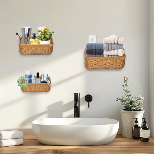 Rangement et organisation de la salle de bain panier mural osier jaune - 5