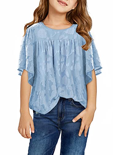 blibean Girl Summer Shirts Fashion Print Blouse Size 4-13 Years, A Sky Blue, 6-7 Years