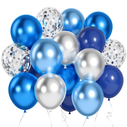 Image of Blue Silver Balloons, 60 Pirces Dark Navy Latex Confetti Balloon for Birthday Wedding Graduation Party