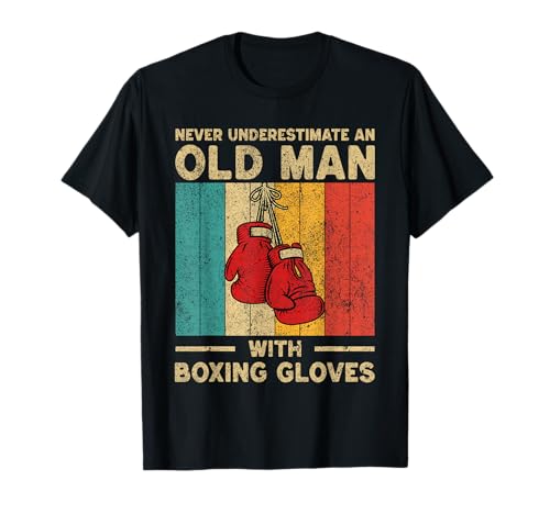 Never Underestimate Old Man Vintage Boxing Gloves T-Shirt