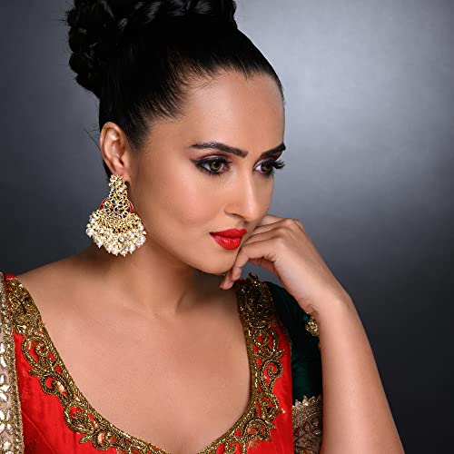 Sukkhi Youthful Kundan Gold Plated Pearl Chandelier Earring Set for Women (SKR85634), Maroon, One Size - Image 6