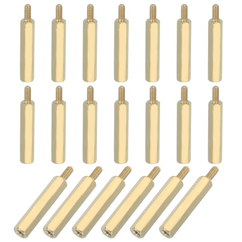 PATIKIL M2.5 x 23+6 mm Female Thread Hex Brass PCB Standoff, 20 Pcs for FPV Drone Quadcopter PCB Motherboard Steel Screw Nut Set Computer Electrical, Gold