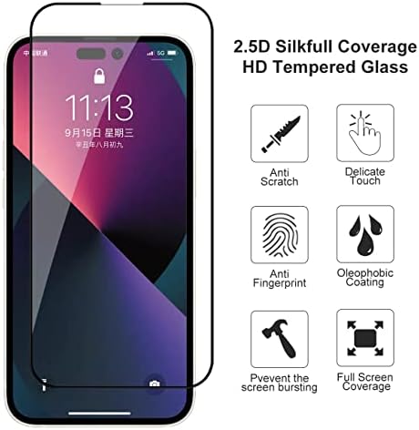 Izkan- 2+2 Pack Compatible with iPhone 14 Pro Max 6.7 inch, [Bubble-Free] 2 Pack 10D Tempered Glass Screen Protector + 2 Pack Camera Lens Protectors Anti-Scratch, (Black (2+2) Pack)