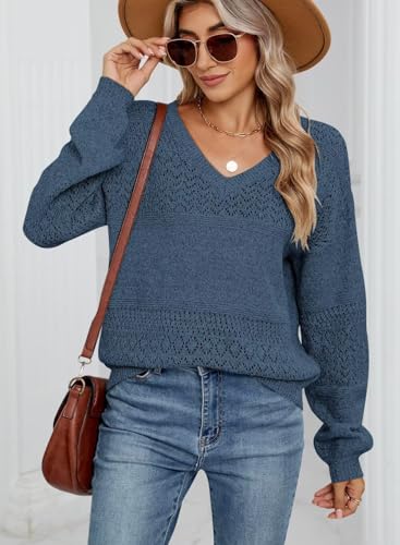 Image of JOCAFIYE Womens Sweaters Casual Long Sleeve V Neck Pullover Sweater Tops