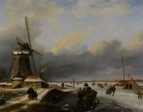 Tableau patineurs sur une rivière gelée par Roosenboom impression d'art sur toile 60x90cm