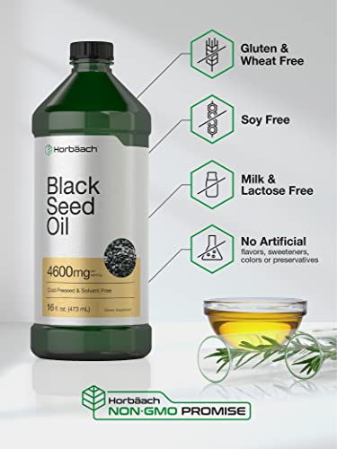 Black Seed Oil | 4600Mg | 16 Oz | Cold Pressed Nigella Sativa Supplement | Vegetarian, Non-Gmo, Gluten Free, And Solvent Free Formula | By Horbaach #TOP3