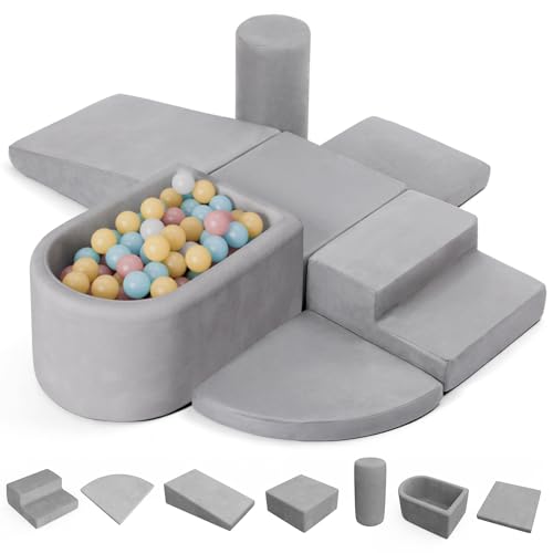 Image of little dove 7-Piece Toddler Climbing Toys Indoor, Soft Foam Climbing Blocks with Ball Pit (Balls Not Included), Durable Climbing Toys for Toddlers 1-3, Climb and Crawl Play Set with Widended Velcro