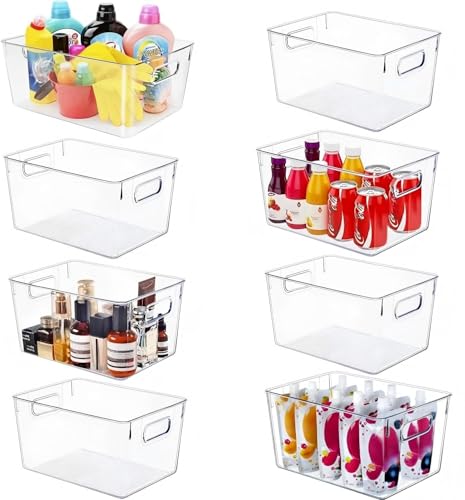 SKTEET Set of 8 Large Clear Plastic Storage Bins (8L),