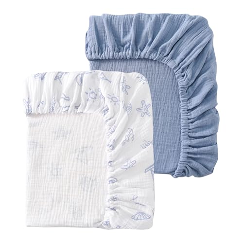 Image of TADO MUSLIN Baby Crib Sheets 2 PCS, 100% Organic Cotton Crib Sheet for Standard Crib Mattress(52 inchx 28 inch), Fitted and Soft Breathable Muslin Crib Mattress Sheet for Girl and Boy