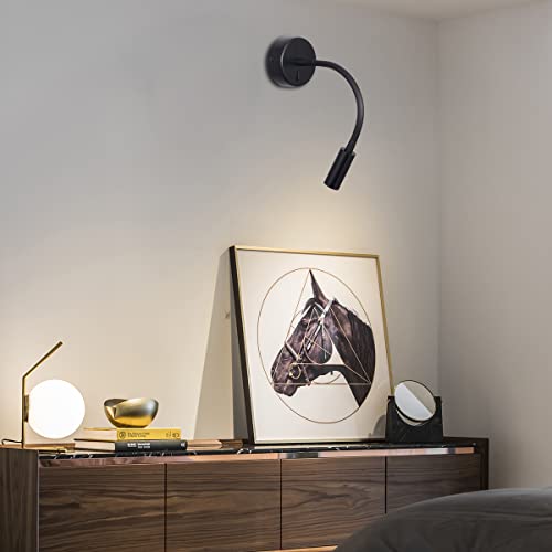 Image of Wall Mounted Reading Lamp LED 3W Warm White 3000K Hardwired for Reading Matt Black(Black Hard-Wired 2PCS)