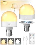 Klarlight 2 Pack Rechargeable Light Bulbs with Remote Control, 40W Equivalent, 2500mAh, 3 Color Temperatures, Dimmable B22 Magnetic Detachable LED Bulb with Timer, Battery Operated Bulb for Lamps