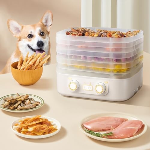 Home Fruit Dryer Machine - 5-Tray Food Dehydrator for Snacks &, Adjustable tat, 360° Airflow, Temperature Control - White Kitchen Appliance