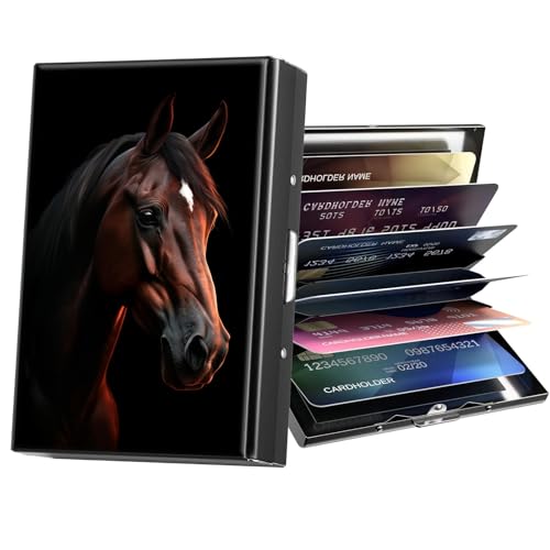 ACWDMKH Metal Wallet,Credit Card Holder for Women Men,RFID Blocking Card Holder Wallet Mini Slim Aluminum Wallet ID Case Hard Card Case Business Card Holder Case,Brown Horse