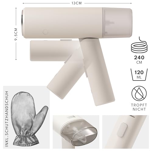 LEBENLANG Steamer Dampfglätter Reise - Kompakt Faltbar & Inkl. Reise Set I Dampfbügeleisen Steam Iron Dampfbürste für Dampfglätten Bügeln im Urlaub I Hand Reisesteamer mini handheld Travel Steam Sream