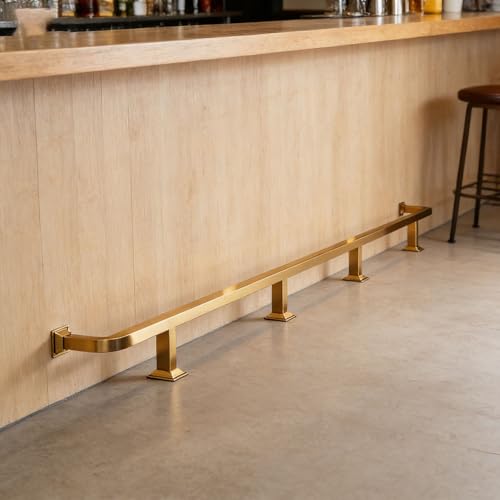 Barra de acero inoxidable de 152 pulgadas para montaje en pared/suelo para uso comercial, acabado cepillado con soportes cuadrados duraderos, ideal para pubs