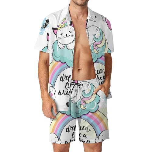 Ensemble Chemise Short Et Pantalon De Plage Été 2 Pièces Homme Licorne Paresseuse imprimé Hawaïen S