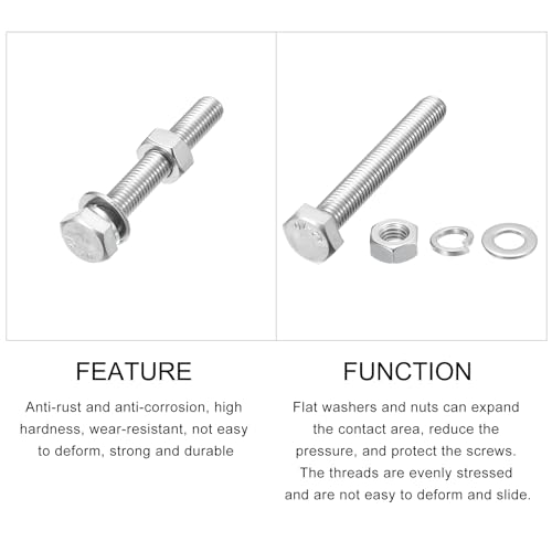 Image of METALLIXITY Hex Head Screws Bolts, Nuts, Flat & Lock Washers Kits (M10-1.5x70mm) 4 Set, Stainless Steel Fully Threaded Machine Screws Bolt Set - for Home Appliance Equipment