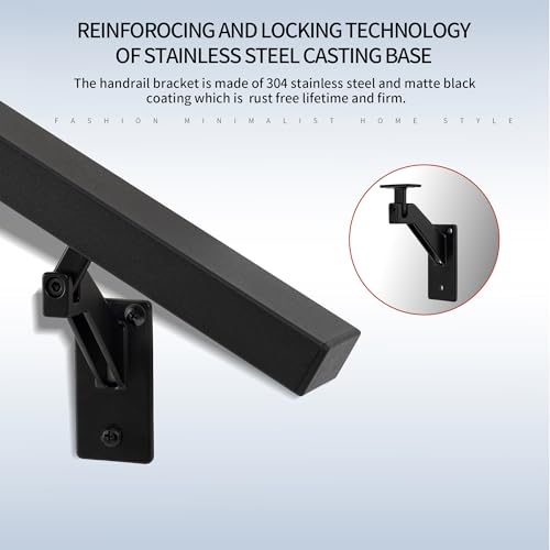 14FT Matte Black Handrails Kit for Indoor Outdoor Stairs，Modern Aluminum Handrail Set,2" X1" Grab bar,Adjustable 304 Stainless Steel Brackets Included，Rust Free by QDMXJF - Image 3