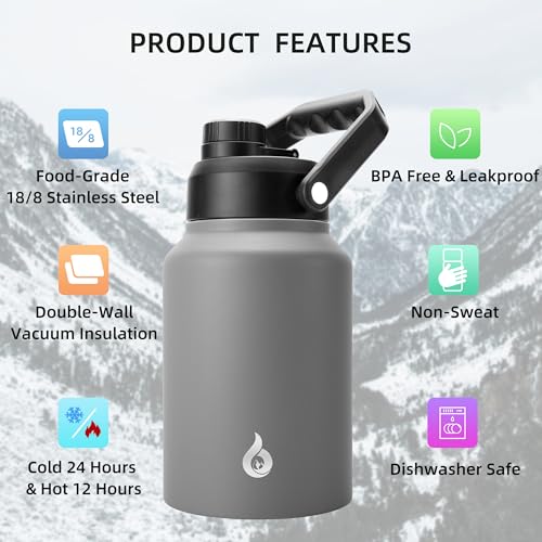 Image of BJPKPK 64oz Insulated Water Bottle, Half Gallon Stainless Steel Water Jug