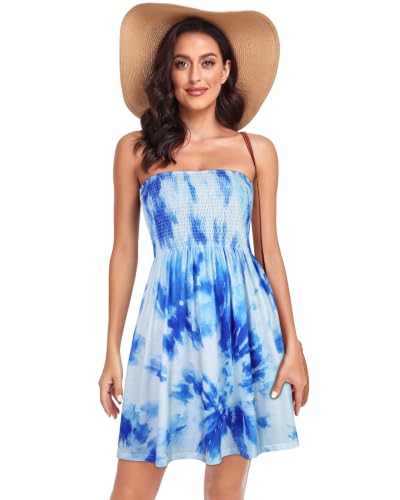 Image of Summer Dress for Women Beach Boho Strapless Cover Ups Off Shoulder Floral Sundresses