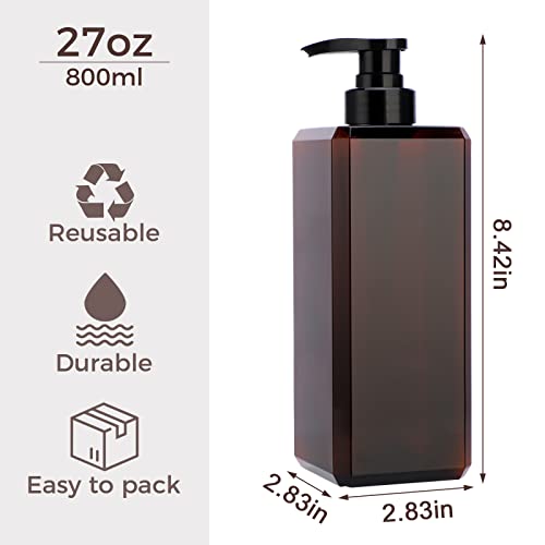 Suream 27Oz Bathroom Countertop Soap Dispensers, Plastic Lotion Dispenser, Refillable Cosmetic Pump Dispensers, Square Bathroom Shower Containers For Shampoo, Body Wash, Hand Soap, Oil #TOP3