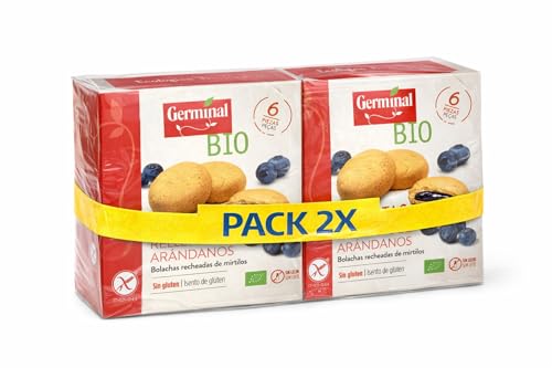 Pack 2x Galletas Rellenas de Arándanos Sin Gluten Germinal Bio 200 g | 2 Paquetes de 200 g (Total 400 g) | Galletas Ecológicas Sin Gluten | Con Relleno de Arándanos