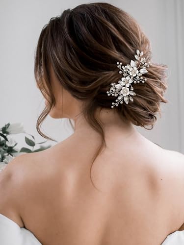 SWEETV Grampo de pente de cabelo de noiva prata feito à mão para acessórios de cabelo de casamento p