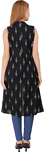 Image of Women Indo Western Floral Printed Ethnic Long Cotton Sleeveless Open Front Plus Size New Shrug Fancy Ladies Summer Cardigan Dress Bolero Jacket Clothing Online