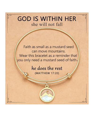 Move Mountains-Gold/Sliver Mustard Seed Bangle Bracelet Baptism Confirmation Christian Graduation Easter Gifts for Women Girls