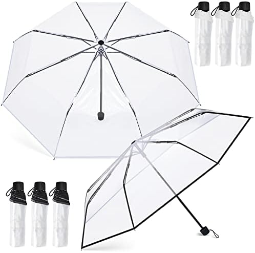 6 Pcs Clear Umbrella Transparent Foldable Umbrella Travel Compact Umbrella Windproof Portable Collapsible Umbrella Manual Open Close Folding Umbrellas for Rain Wedding Dating