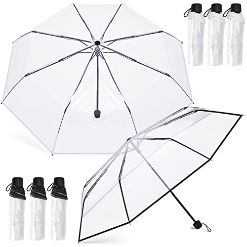 6 Pcs Clear Umbrella Transparent Foldable Umbrella Travel Compact Umbrella Windproof Portable Collapsible Umbrella Manual Open Close Folding Umbrellas For Rain Wedding Dating #TOP5