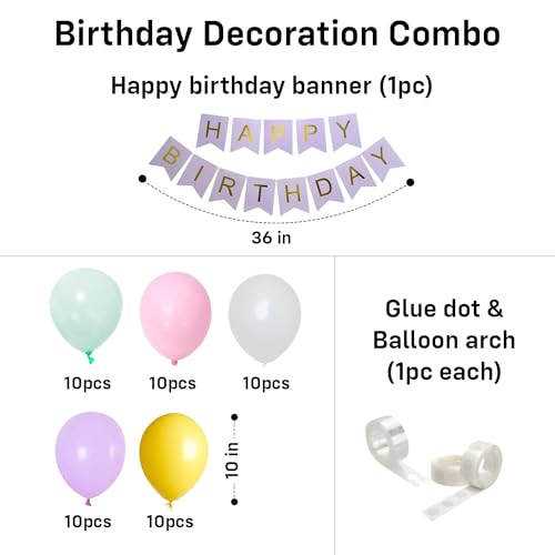 Image of Party Propz Birthday Decoration Items - 53 Pcs Multicolor Balloons for Decoration | Happy Birthday Decorations Kids Adults | Birthday Decorations for Girl Women | Balloons, Birthday Banner (Cardstock)