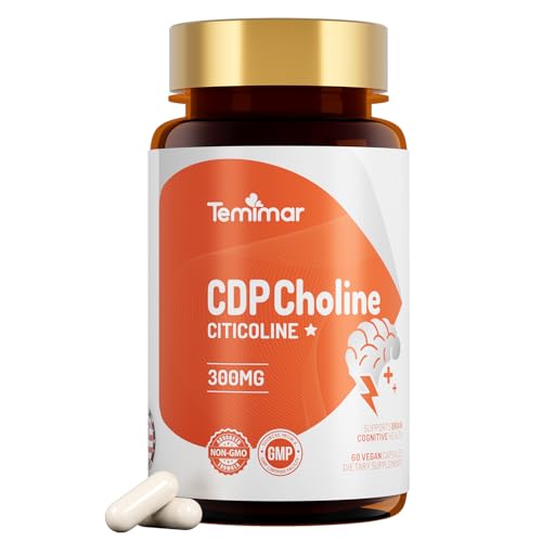 Temimar Citicoline (CDP Choline) 300mg, Choline Supplements for Brain Health & Cognitive Function Support, Made in USA, 60 Vegan Capsules