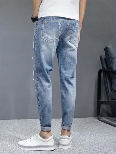 Men's Vintage Ripped Jeans Slim Distressed Stretch Cotton Ankle Length Denim Pants4