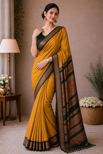 Image of Ready to Wear Pre Pleated Saree Women's Pure Kanjeevaram Silk Cotton Handloom Saree| Celebrity inspired saree - Suitable For All Indian Occasions and Festivals Gold