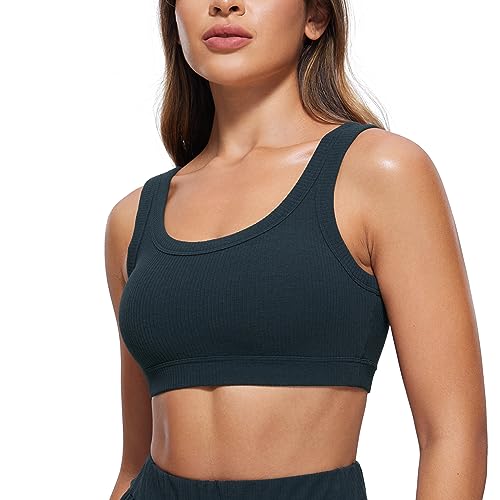Image of CRZ YOGA Ribbed U Neck Sports Bras | Medium Support, Removable Pads, Casual, Wide Straps, for Women