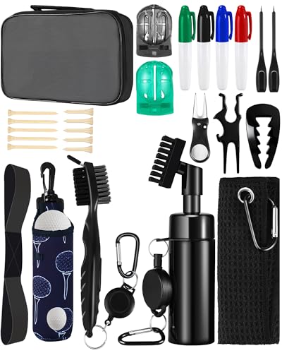 Aofuxti Essential Golf Ball Accessory Kit Water Golf Club Cleaner Brush Men'S And Women'S Gifts Tees Towel Line Marker Divot Repair Tool Tee Bag Towel Marker Golf Groove Cleaner Groove Tool