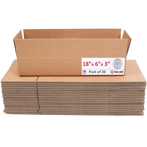 Image of Flat Cardboard Boxes 18 inchL x 6 inchW x 3 inchH (Pack of 20) - USA-Made Packing Boxes for Moving, Shipping, or Storage - USPS, UPS, FedEx Approved - Professional Packing Supplies for Moving | USA-Made Packing Boxes for Moving, Shipping, or Storage - USPS, UPS, FedEx Approved - Professional Packing Supplies