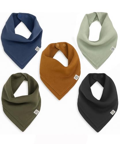 Image of Kishu Baby Indi Organic Baby Bandana Bibs – Fairtrade 4-Way Reversible Drool Bibs for Boys & Girls – Unisex (Set of 5)