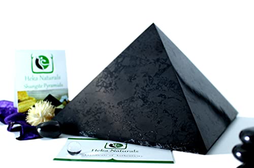 Heka Naturals Polished Shungite Pyramid Black Stone Crystal | 6 Inch - Desk Decor Shungite Stone For Home Or Office - Chakra Stones, Healing Crystals, Meditation Pyramid #TOP5