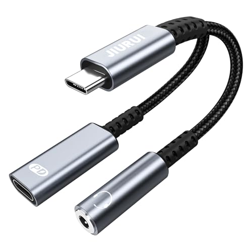 JIURUI イヤホンジャック 変換 タイプC 二股 USB c to 3.5mm イヤホン 変換アダプタ 3極 4極 2in1 オーディオジャック 急速充電60W 同時音楽再生/通話/ゲーム DAC搭載 Hi-Res 対応 iPhone 15/16 iP