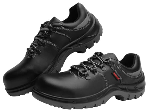 Image of Karam FS15 Black Leather Sporty Safety Shoes for Men | Water Repellent, Antistatic & Antislip | Fiber Toe | Double Density