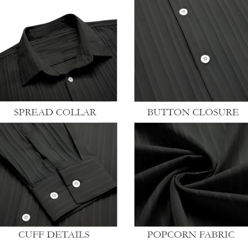 Image of Men's Casual Button Down Shirts Long Sleeve Linen Shirt Fashion Textured Beach Summer Shirt