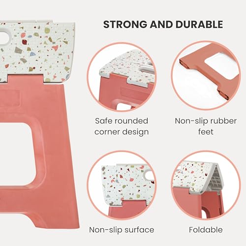 Image of Vigar Compact Step Stool Foldable, 10-1 /2-Inch, Terrazzo Top | For Adults up to 330 Pound, Lightweight Stool, Non-Slip Folding Design, Compact Step Stool