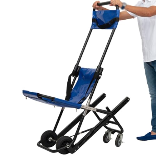 階段椅子 調節可能なヘッドレストとドローバー付き 耐荷重150KG クイックリリースバックル付き 緊急避難折りたたみ式リフトチェア階段ストレッチャー 避難用リフト 補助移動式高齢者用チェア ブルー