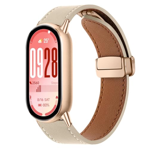 #rémunéré #Amazon<br>PU Cuir Bracelet pour Xiaomi Smart Band 10/9/8 Souple Bande Réglable Magnétique Bracelet de Remplacement en Cuir Compatible avec Xiaomi Mi Band 10/9/8 Abricot