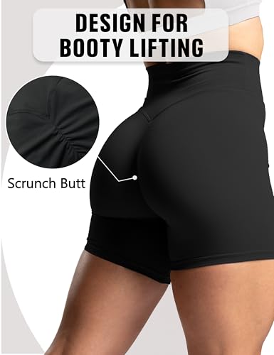 Sogetdo Women High Waist Scrunch Butt Biker Shorts 4.5 Inches - No Front Seam Tummy Control Workout Gym Shorts4